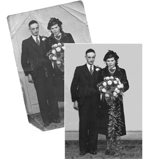 example of how an old faded photograph can be restored